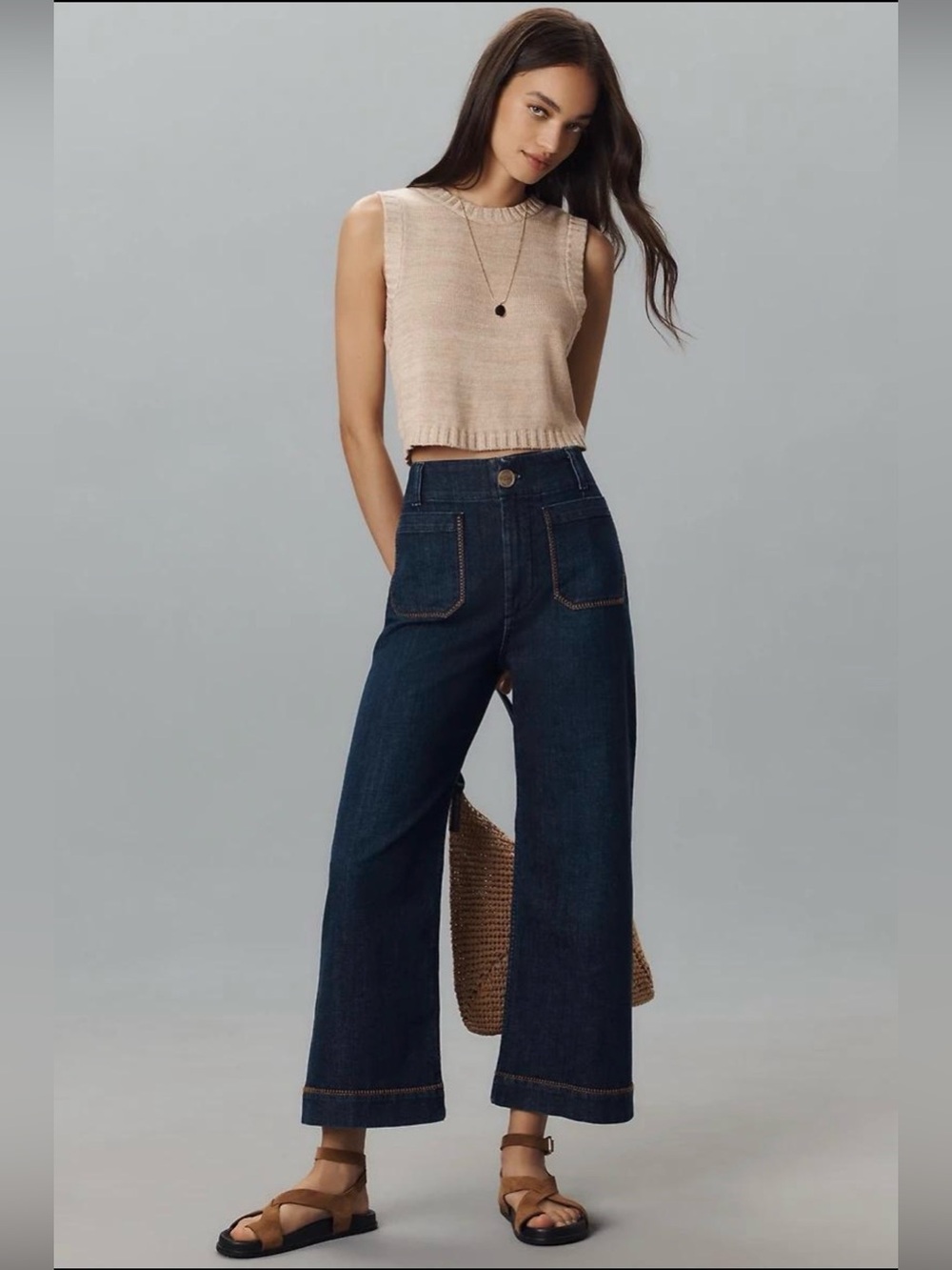 Anthropologie Maeve The Colette Whipstitch Wide Leg Jeans Sz 28